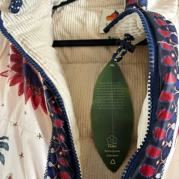 FARM Rio Cream Puffer Jacket with Bold Patterns